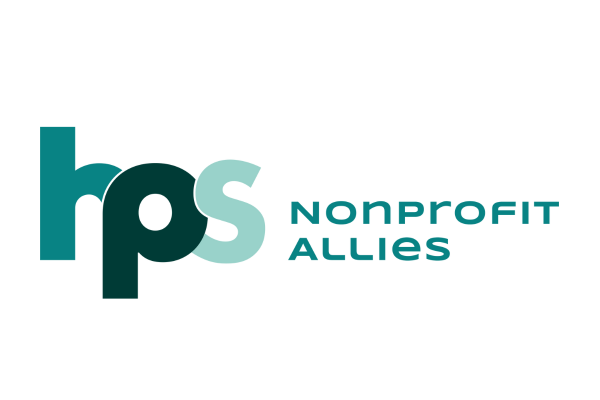 teal and sea foam grip letters with text that says hps nonprofit allies