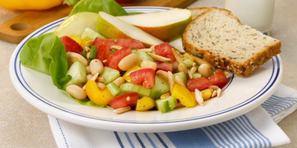 cannellini beans bell pepper almonds tomato cucumber onion