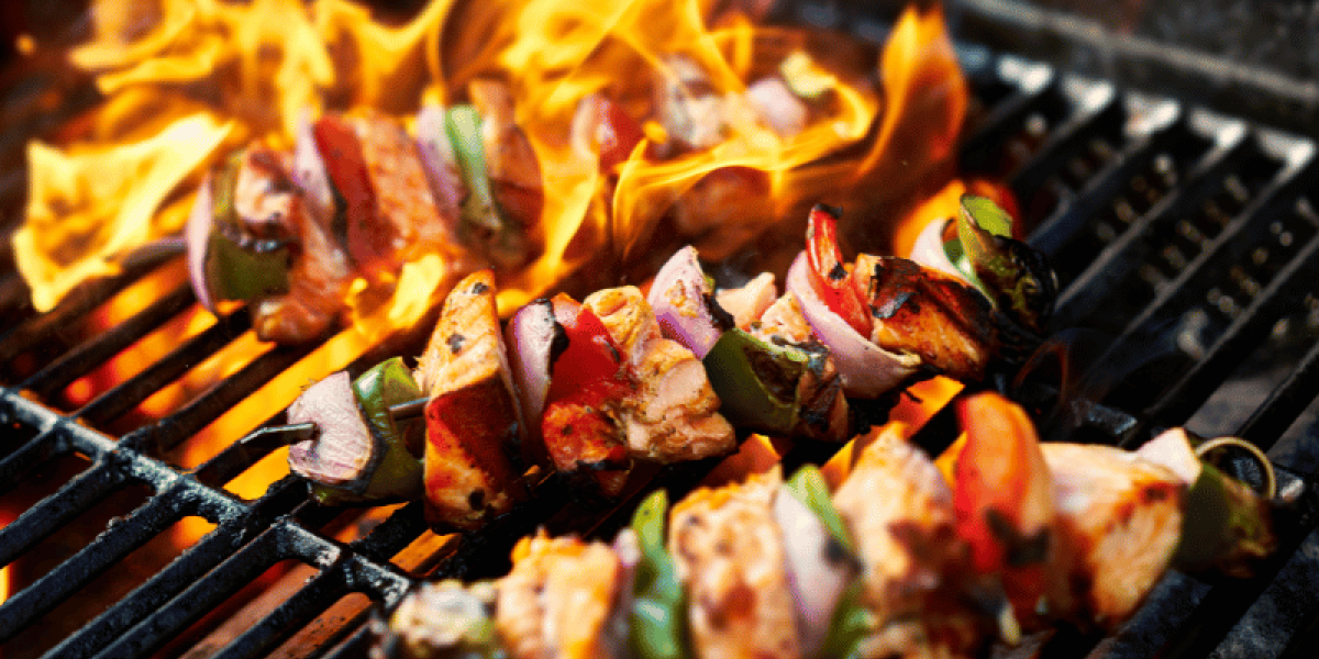 grilled chicken and vegetable skewer