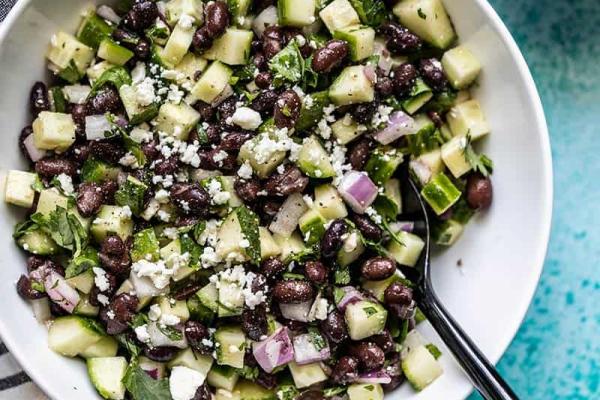 cucumber black beans feta cilantro onion