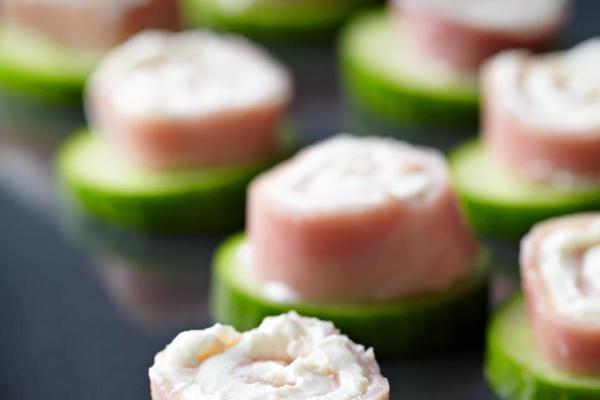 deli ham cream cheese sliced cucumber